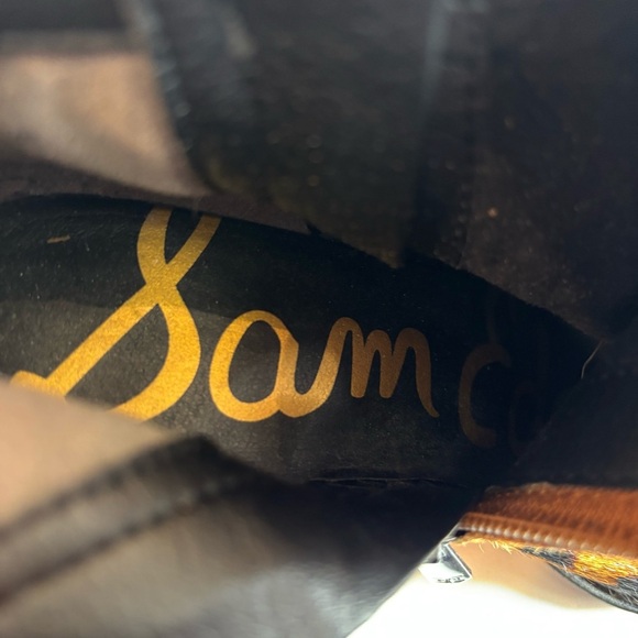 SAM EDELMAN Sz 6 Ponyhair Leather Leopard Print Ankle Boots Stacked Heel Booties - Picture 10 of 10